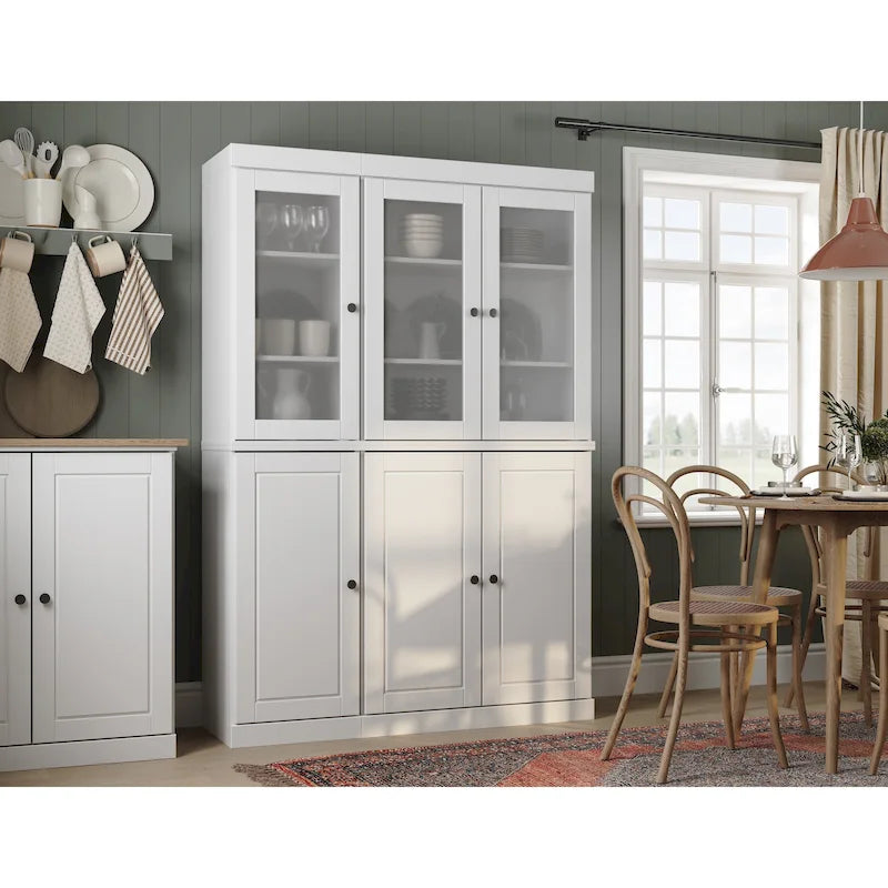 Palace Imports 100% Solid Wood 48.5  Pantry China Cabinet with Frosted Glass, Solid Wood Doors and 2-Drawers