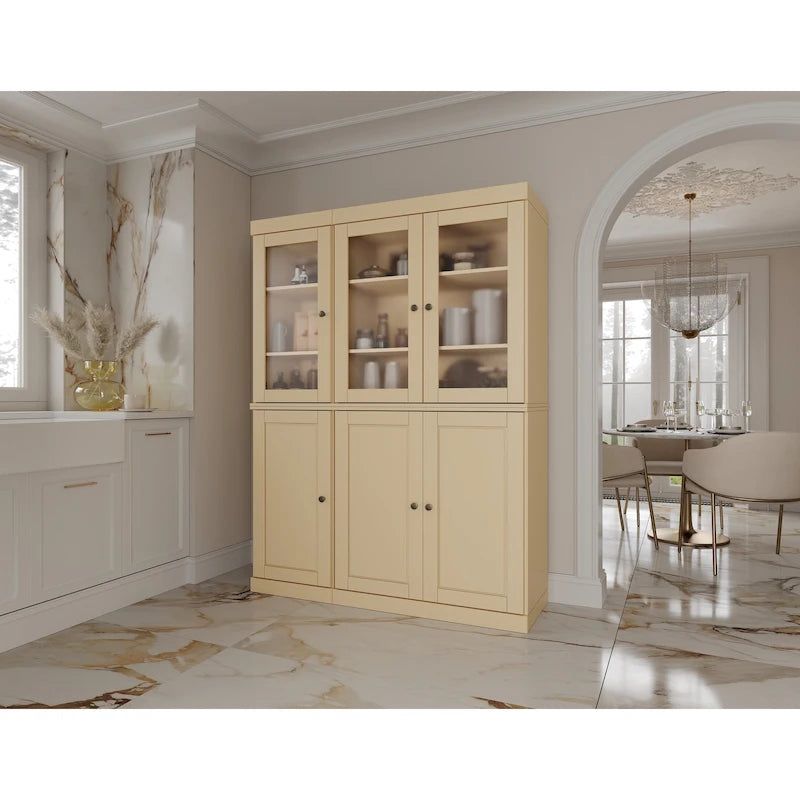 Palace Imports 100% Solid Wood 48.5  Pantry China Cabinet with Frosted Glass, Solid Wood Doors and 2-Drawers