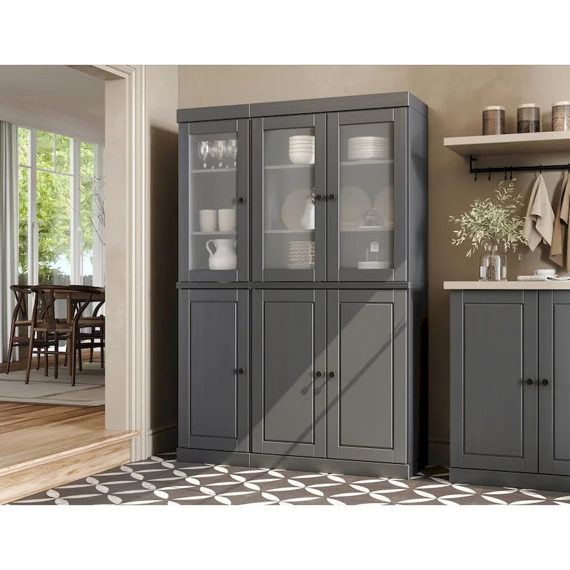Palace Imports 100% Solid Wood 48.5  Pantry China Cabinet with Frosted Glass, Solid Wood Doors and 2-Drawers
