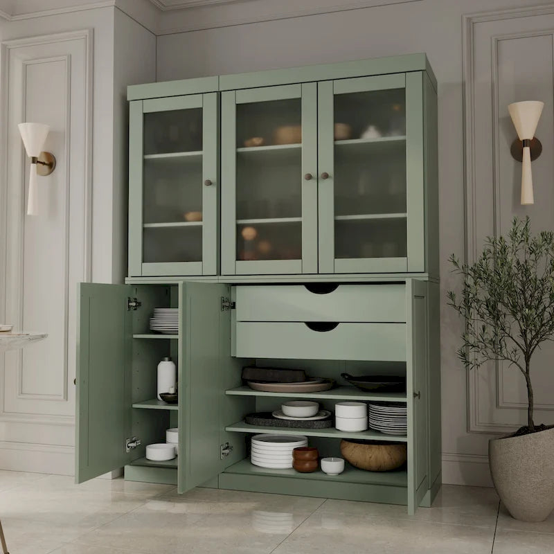 Palace Imports 100% Solid Wood 48.5  Pantry China Cabinet with Frosted Glass, Solid Wood Doors and 2-Drawers