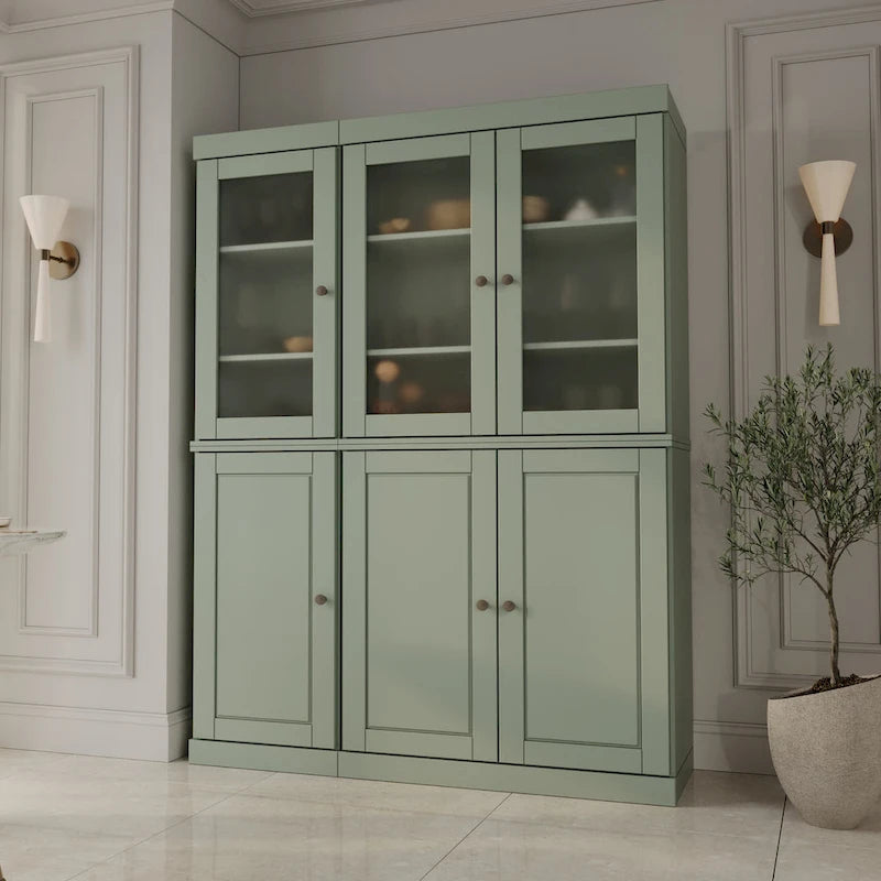 Palace Imports 100% Solid Wood 48.5  Pantry China Cabinet with Frosted Glass, Solid Wood Doors and 2-Drawers