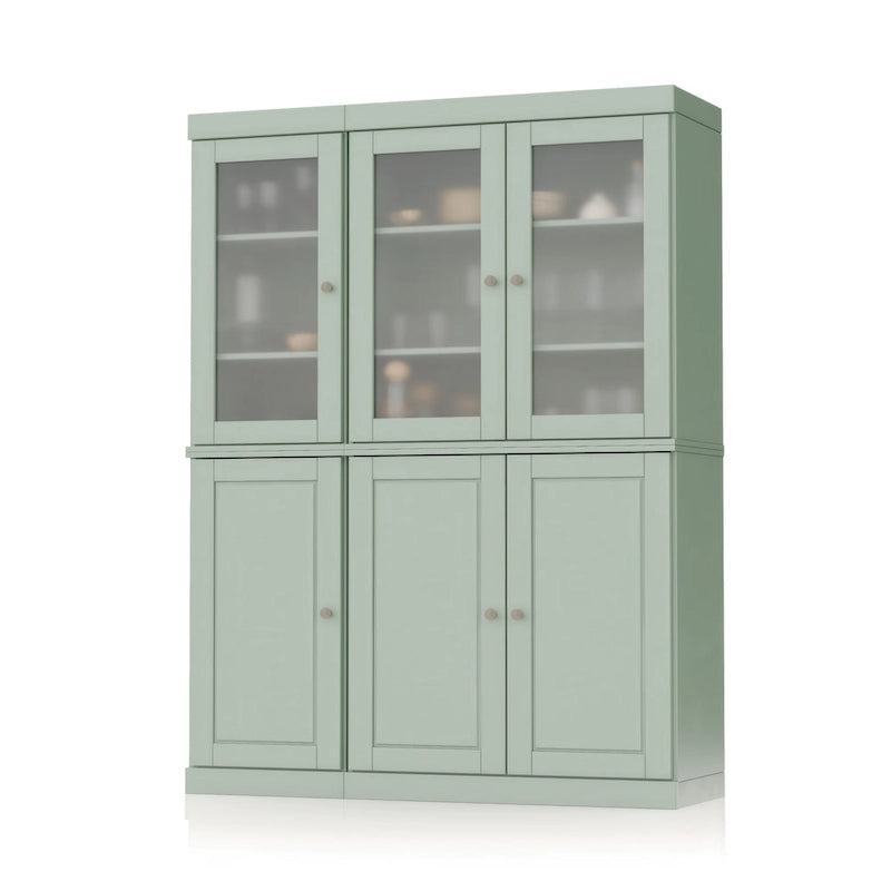 Palace Imports 100% Solid Wood 48.5  Pantry China Cabinet with Frosted Glass, Solid Wood Doors and 2-Drawers