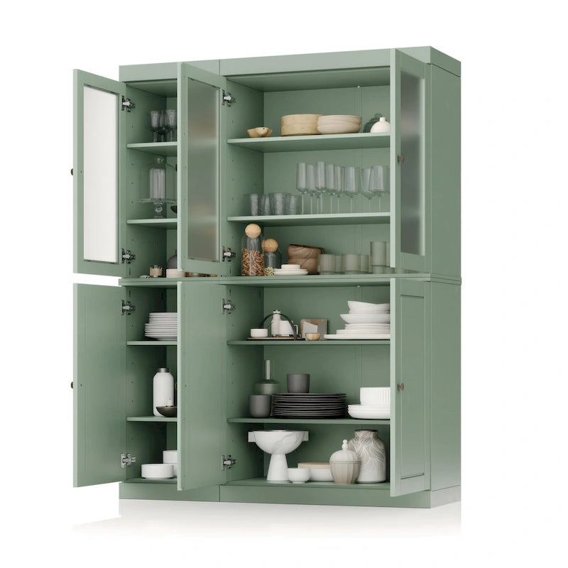Palace Imports 100% Solid Wood 48.5  Pantry China Cabinet with Frosted Glass, Solid Wood Doors and 2-Drawers