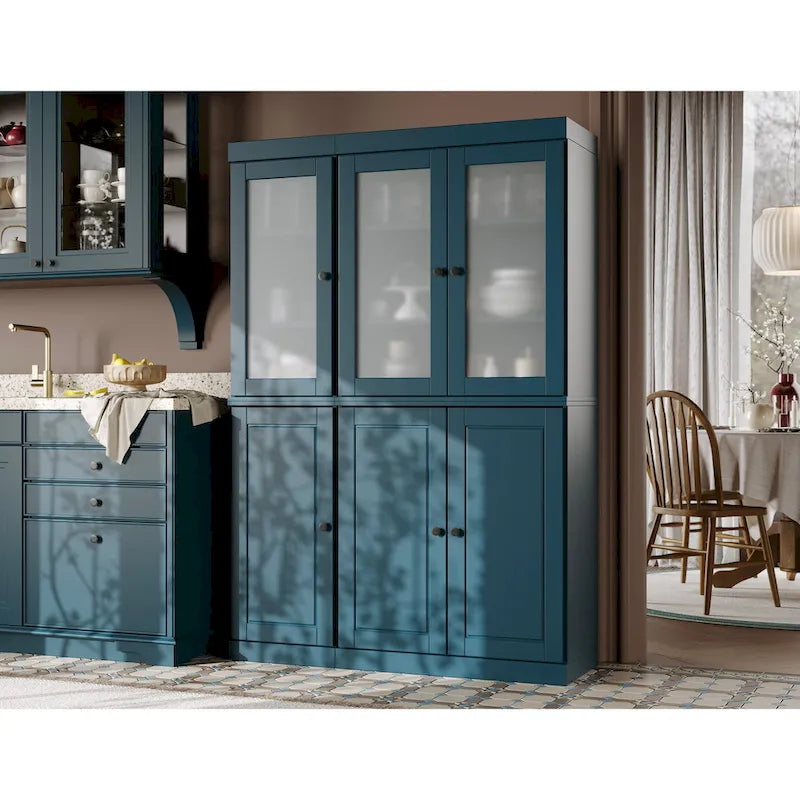 Palace Imports 100% Solid Wood 48.5  Pantry China Cabinet with Frosted Glass, Solid Wood Doors and 2-Drawers