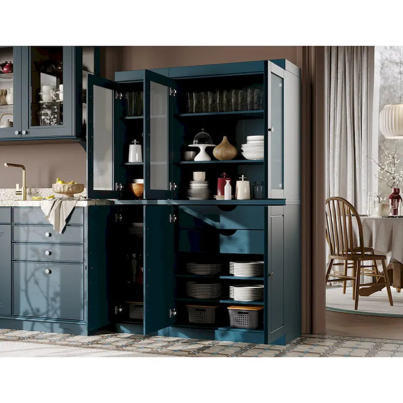Palace Imports 100% Solid Wood 48.5  Pantry China Cabinet with Frosted Glass, Solid Wood Doors and 2-Drawers