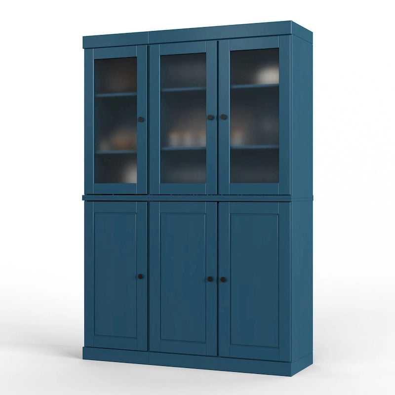 Palace Imports 100% Solid Wood 48.5  Pantry China Cabinet with Frosted Glass, Solid Wood Doors and 2-Drawers
