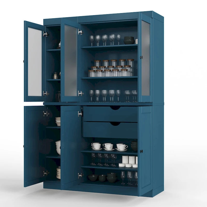 Palace Imports 100% Solid Wood 48.5  Pantry China Cabinet with Frosted Glass, Solid Wood Doors and 2-Drawers