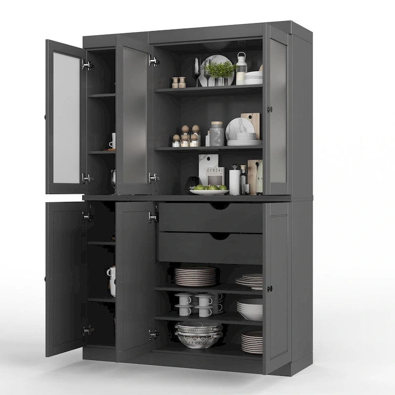 Palace Imports 100% Solid Wood 48.5  Pantry China Cabinet with Frosted Glass, Solid Wood Doors and 2-Drawers