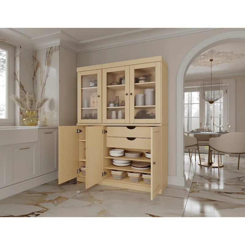 Palace Imports 100% Solid Wood 48.5  Pantry China Cabinet with Frosted Glass, Solid Wood Doors and 2-Drawers