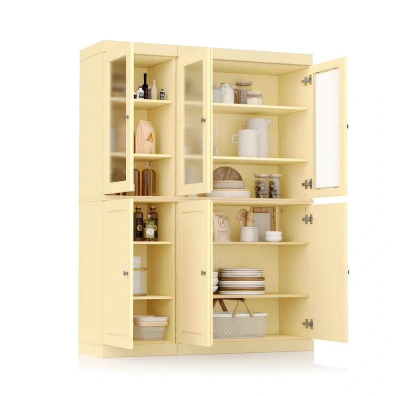 Palace Imports 100% Solid Wood 48.5  Pantry China Cabinet with Frosted Glass, Solid Wood Doors and 2-Drawers
