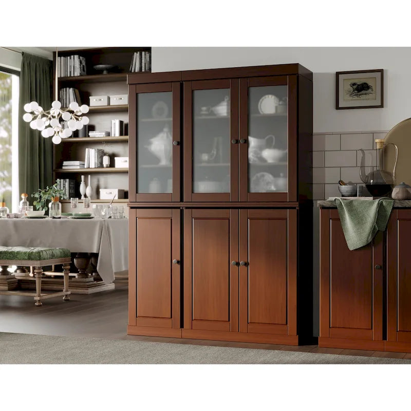 Palace Imports 100% Solid Wood 48.5  Pantry China Cabinet with Frosted Glass, Solid Wood Doors and 2-Drawers