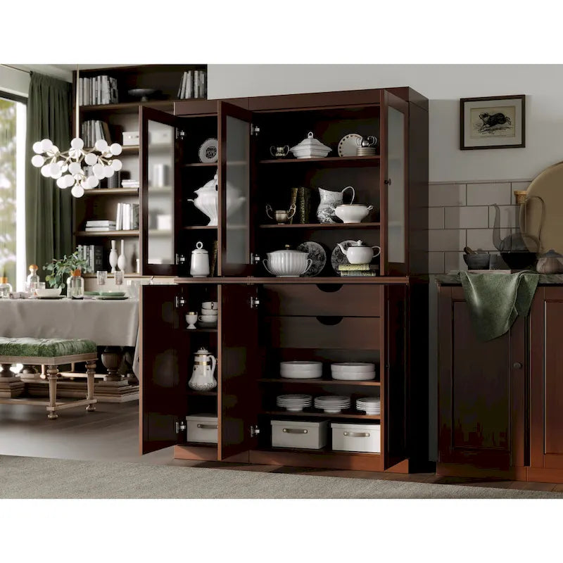 Palace Imports 100% Solid Wood 48.5  Pantry China Cabinet with Frosted Glass, Solid Wood Doors and 2-Drawers