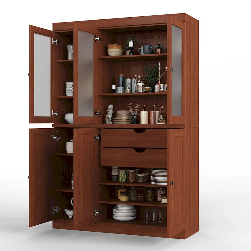 Palace Imports 100% Solid Wood 48.5  Pantry China Cabinet with Frosted Glass, Solid Wood Doors and 2-Drawers