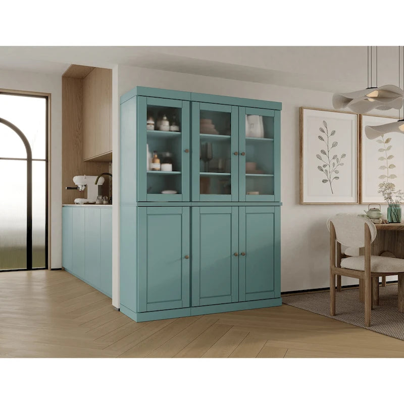 Palace Imports 100% Solid Wood 48.5  Pantry China Cabinet with Frosted Glass, Solid Wood Doors and 2-Drawers