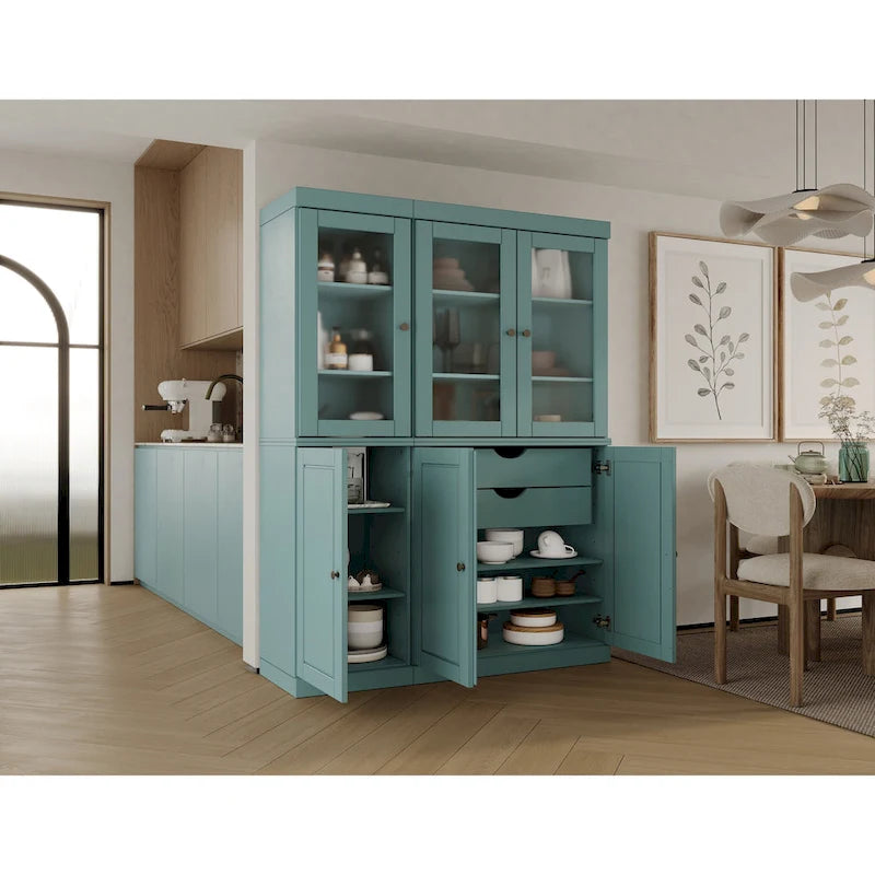Palace Imports 100% Solid Wood 48.5  Pantry China Cabinet with Frosted Glass, Solid Wood Doors and 2-Drawers