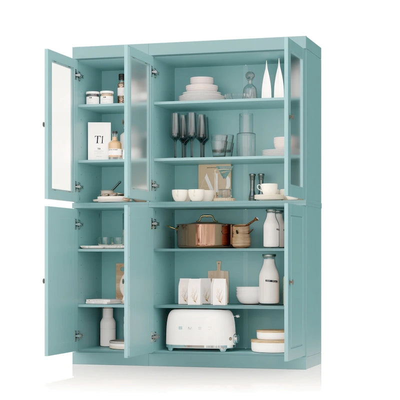 Palace Imports 100% Solid Wood 48.5  Pantry China Cabinet with Frosted Glass, Solid Wood Doors and 2-Drawers