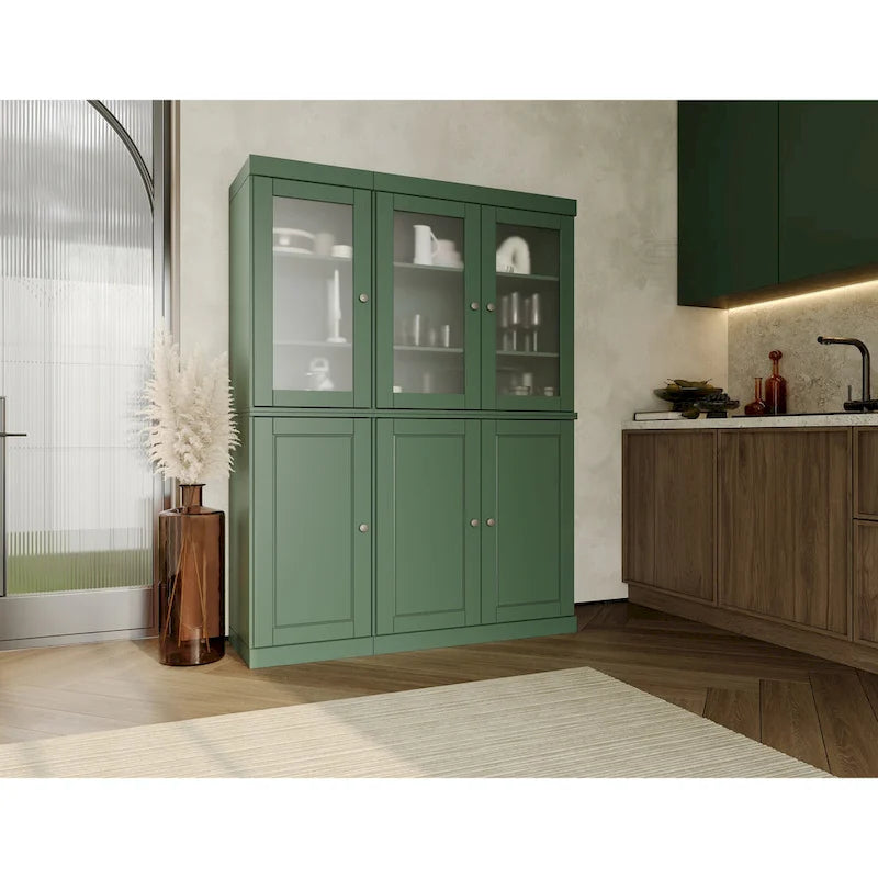 Palace Imports 100% Solid Wood 48.5  Pantry China Cabinet with Frosted Glass, Solid Wood Doors and 2-Drawers
