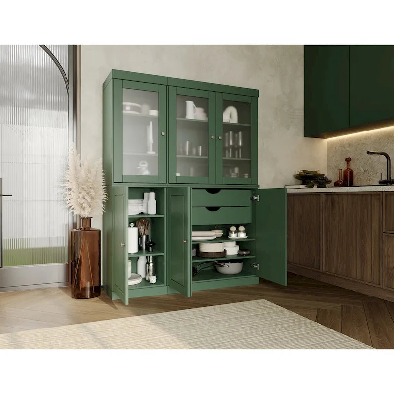 Palace Imports 100% Solid Wood 48.5  Pantry China Cabinet with Frosted Glass, Solid Wood Doors and 2-Drawers