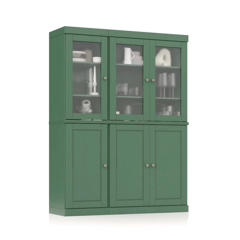 Palace Imports 100% Solid Wood 48.5  Pantry China Cabinet with Frosted Glass, Solid Wood Doors and 2-Drawers