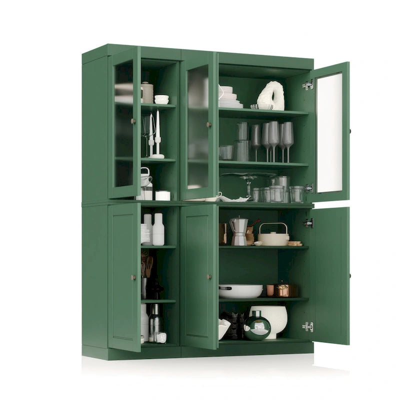 Palace Imports 100% Solid Wood 48.5  Pantry China Cabinet with Frosted Glass, Solid Wood Doors and 2-Drawers
