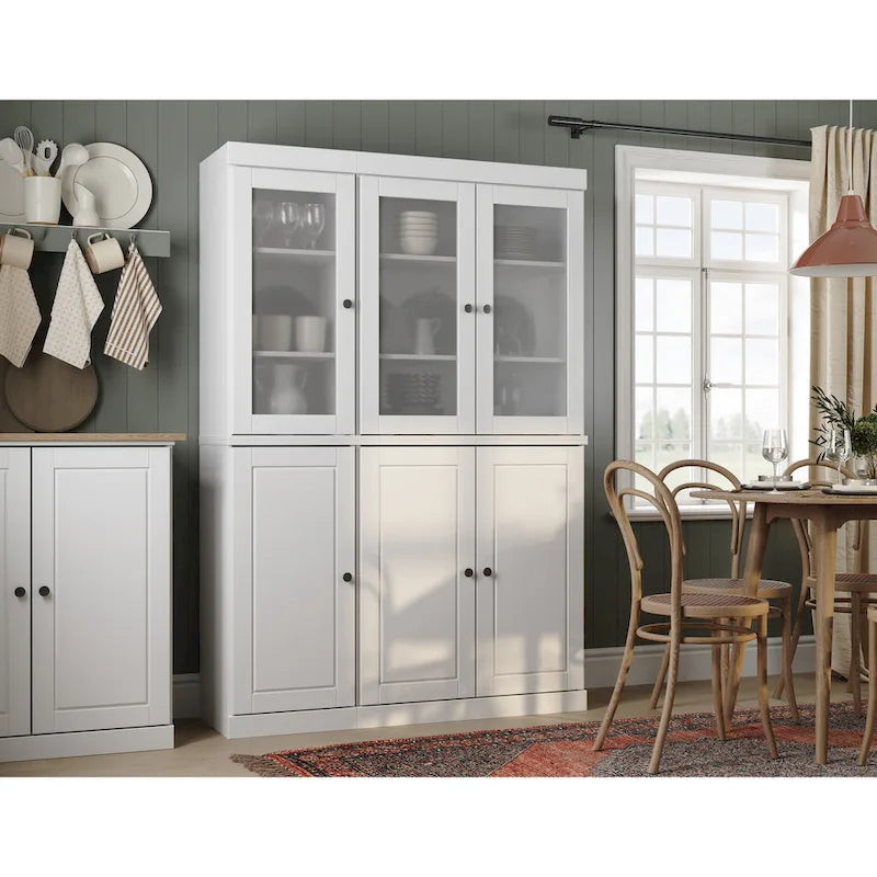 Palace Imports 100% Solid Wood 48.5  Pantry China Cabinet with Frosted Glass, Solid Wood Doors and 2-Drawers