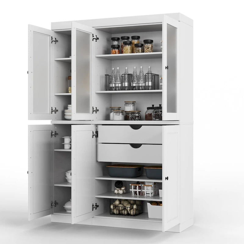 Palace Imports 100% Solid Wood 48.5  Pantry China Cabinet with Frosted Glass, Solid Wood Doors and 2-Drawers