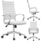Modern High Back Office Chair Ribbed PU Leather Swivel Tilt Conference Room Computer Desk Cushion Seat Boss