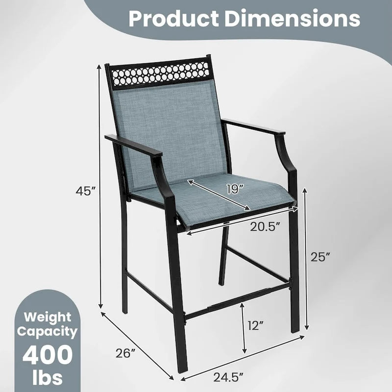 Costway Outdoor Counter Stools Set of 2 with Footrest & Armrests Metal - See Details