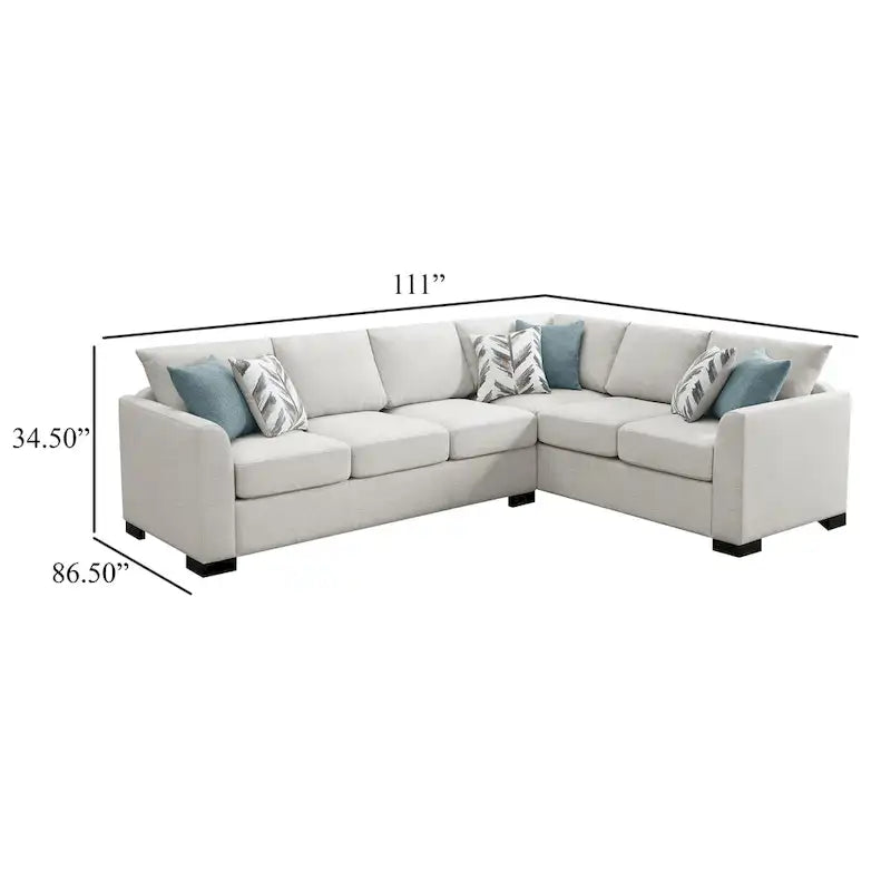 Ashlee Sleeper Sectional Sofa, Greige Chenille, 6 Pillows, 111 Inch