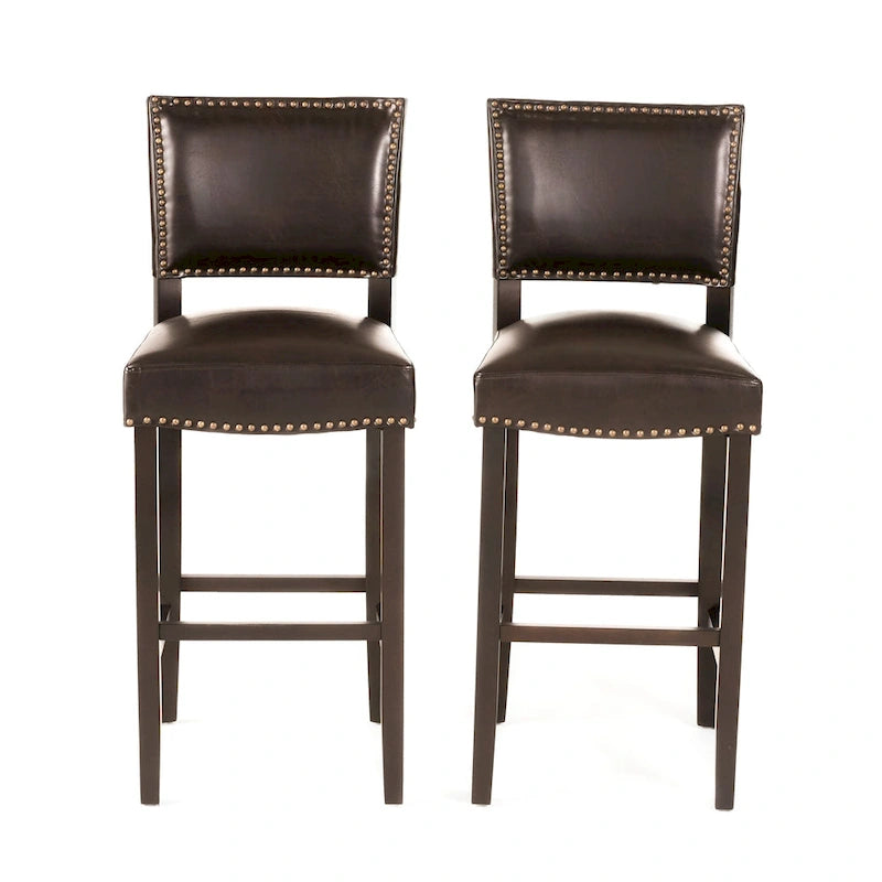 30.5  Modern Bar Stool with Leather Backrest Padded Seat, Nailhead Trim, Solid Wood Legs for Bar Dining Room Living Room Caf