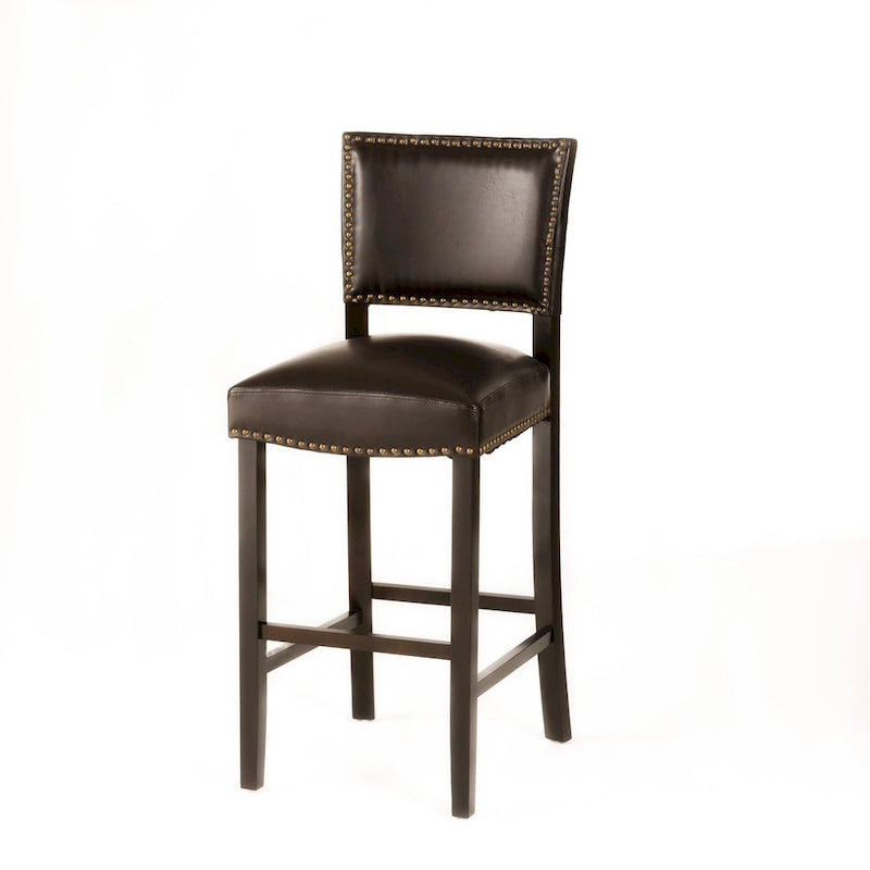 30.5  Modern Bar Stool with Leather Backrest Padded Seat, Nailhead Trim, Solid Wood Legs for Bar Dining Room Living Room Caf