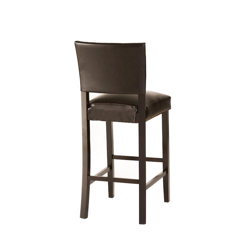 30.5  Modern Bar Stool with Leather Backrest Padded Seat, Nailhead Trim, Solid Wood Legs for Bar Dining Room Living Room Caf