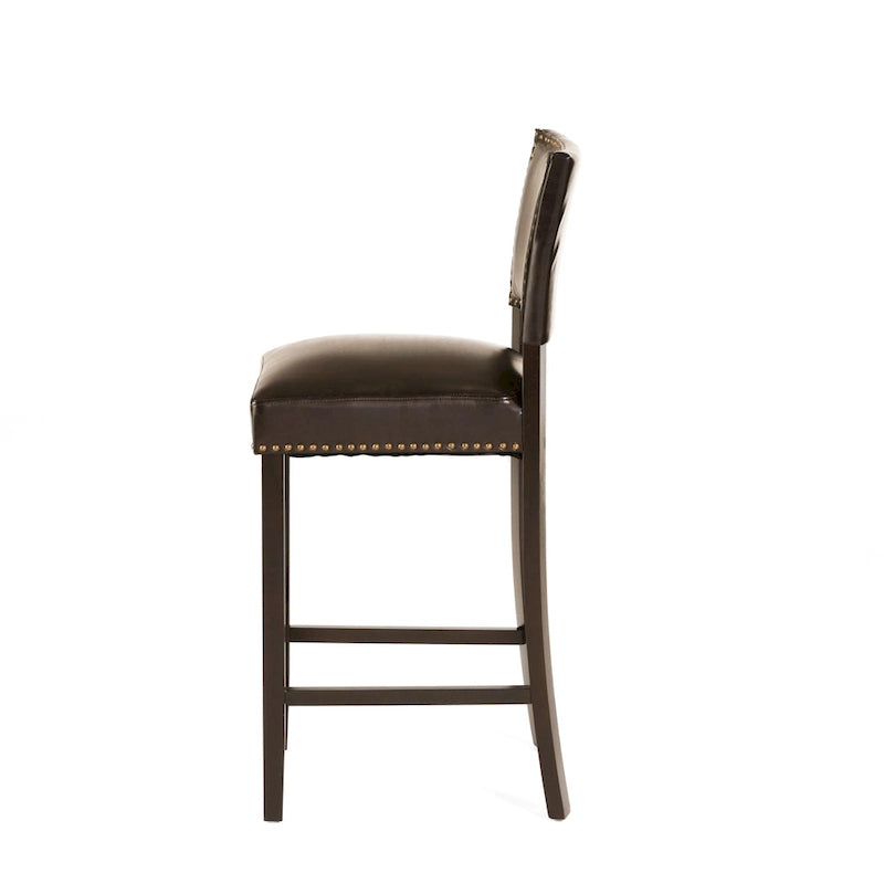 30.5  Modern Bar Stool with Leather Backrest Padded Seat, Nailhead Trim, Solid Wood Legs for Bar Dining Room Living Room Caf