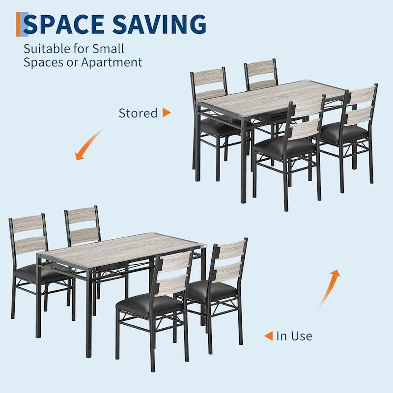 Dining Table Set, Wood Kitchen Table with Upholstered Chairs