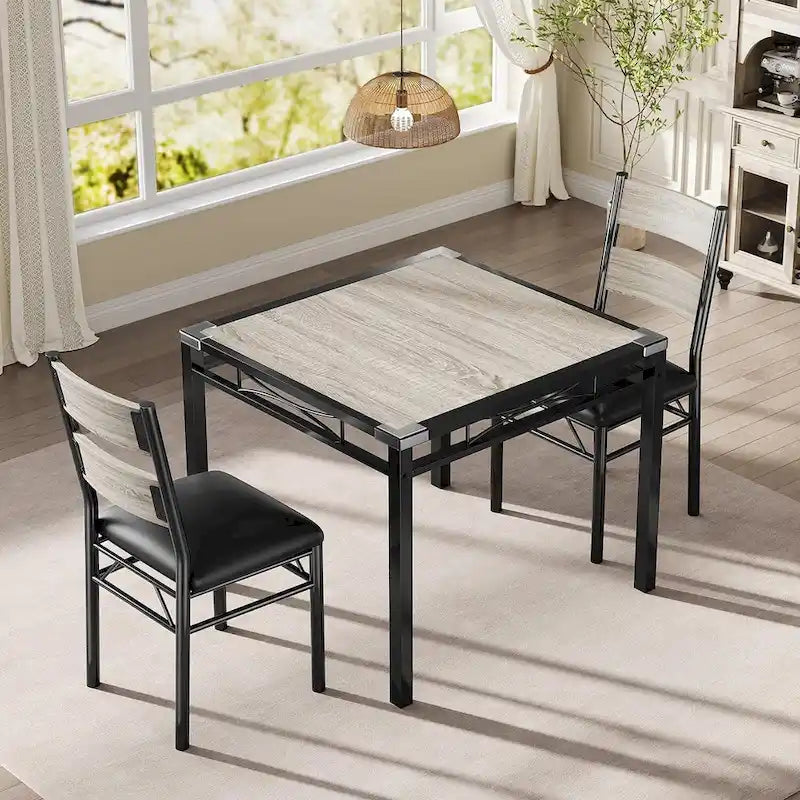 Dining Table Set, Wood Kitchen Table with Upholstered Chairs