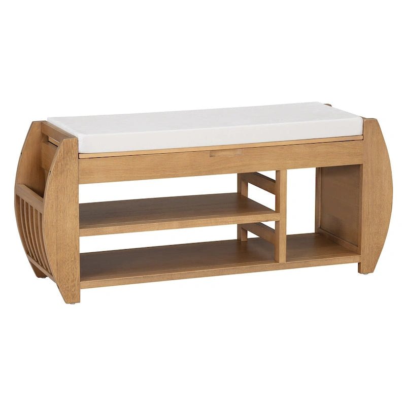 Shoe Storage Bench with Cushion and Curved Side