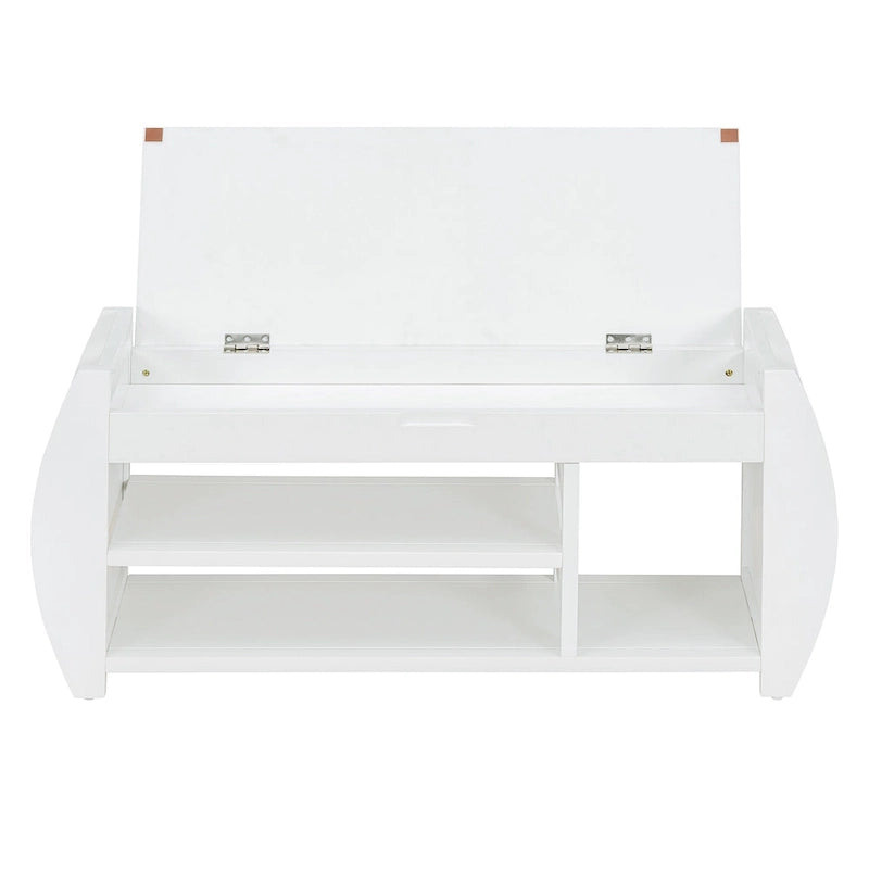 Shoe Storage Bench with Cushion and Curved Side