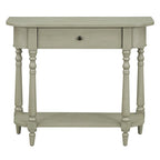 Retro Narrow Console Table with Curved Corner, Top Drawer & Open Shelf