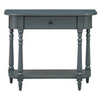 Retro Narrow Console Table with Curved Corner, Top Drawer & Open Shelf