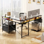 L Shaped Desk with File Drawer and Printer Stand, Reversible Corner Computer Desk with Power Outlet and LED Strip