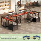 L Shaped Desk with File Drawer and Printer Stand, Reversible Corner Computer Desk with Power Outlet and LED Strip