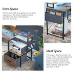 L Shaped Desk with File Drawer and Printer Stand, Reversible Corner Computer Desk with Power Outlet and LED Strip