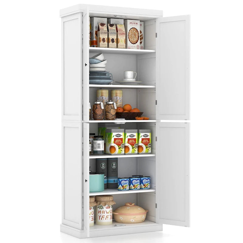 Gymax 72.5  Kitchen Pantry w/4 Door 6-Tier Shelves Freestanding