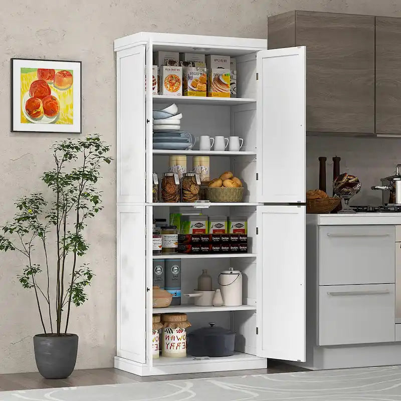 Gymax 72.5  Kitchen Pantry w/4 Door 6-Tier Shelves Freestanding
