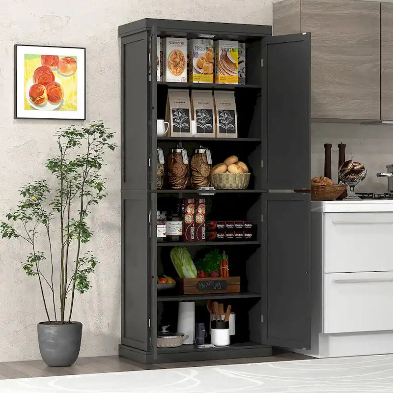 Gymax 72.5  Kitchen Pantry w/4 Door 6-Tier Shelves Freestanding