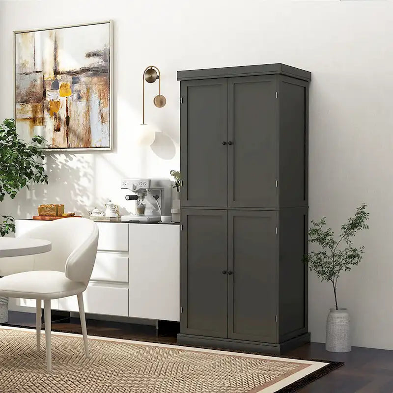 Gymax 72.5  Kitchen Pantry w/4 Door 6-Tier Shelves Freestanding