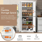 Gymax 72.5  Kitchen Pantry w/4 Door 6-Tier Shelves Freestanding