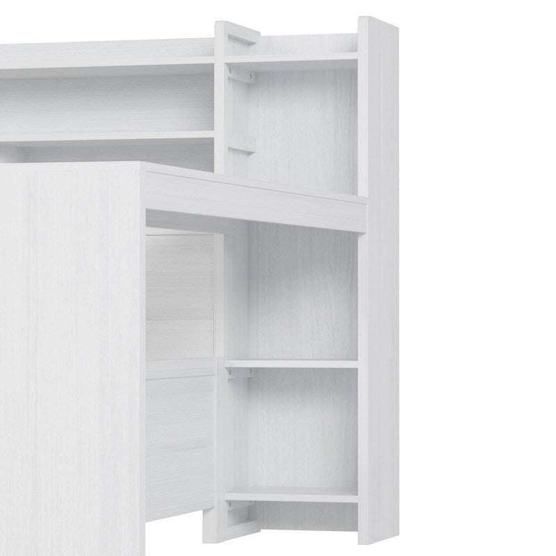 Twin/Full Size Multifunctional Daybed with Storage Shelves and Desk, Wooden Platform Bed Frame with Twin Size Trundle