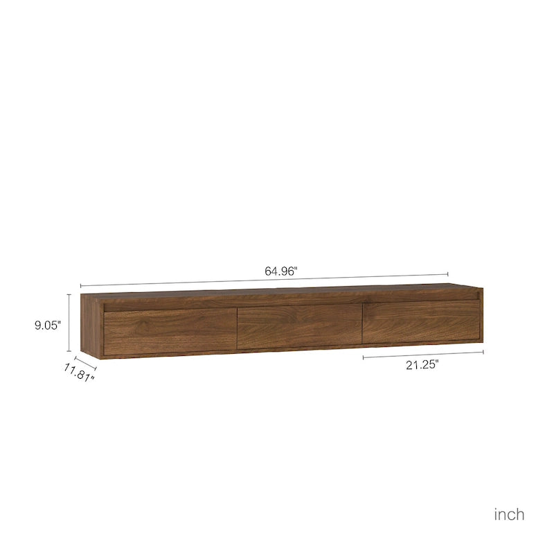 Modern Wood Floating TV Stand with 3 Storage Cabinets and LED Lights for Living Room Bedroom and Home Theater