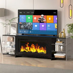 VECELO 70  Rustic TV Stand without/with Fireplace Heater(2 Options),Media Entertainment Center Table with Storage Shelves